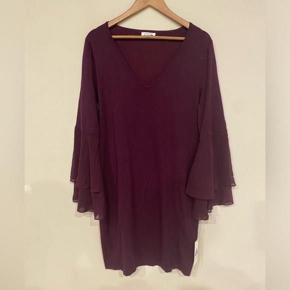 Calvin Klein - Plum Knit Body Con Dress with ruffle bell sleeves - Picture 1 of 12